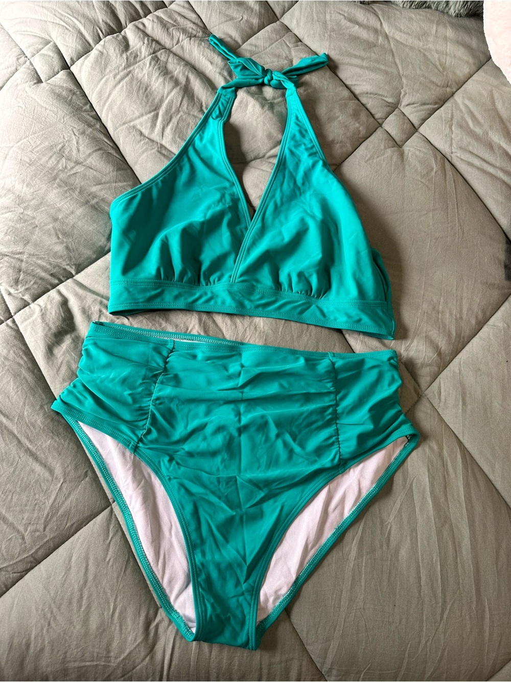 High-Waist Halter Bikini Set in Teal